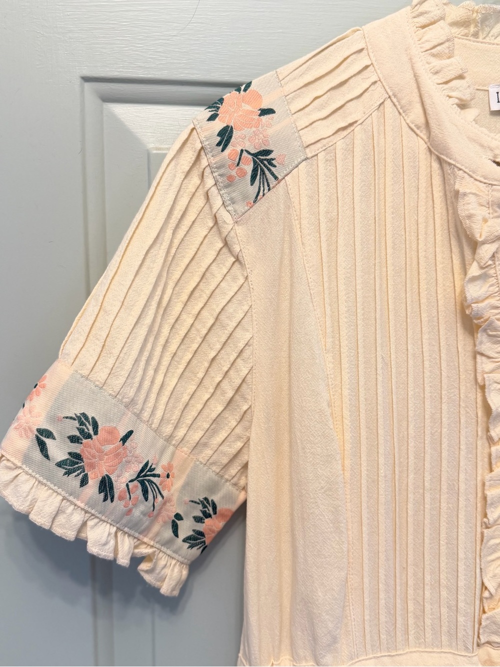 Ivy City Co Cream Maxi Dress with Pink & Green Floral Trim - Picture 3 of 6